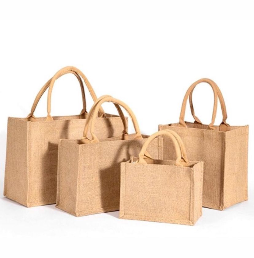 Eco-friendly natural jute tote bags in multiple sizes