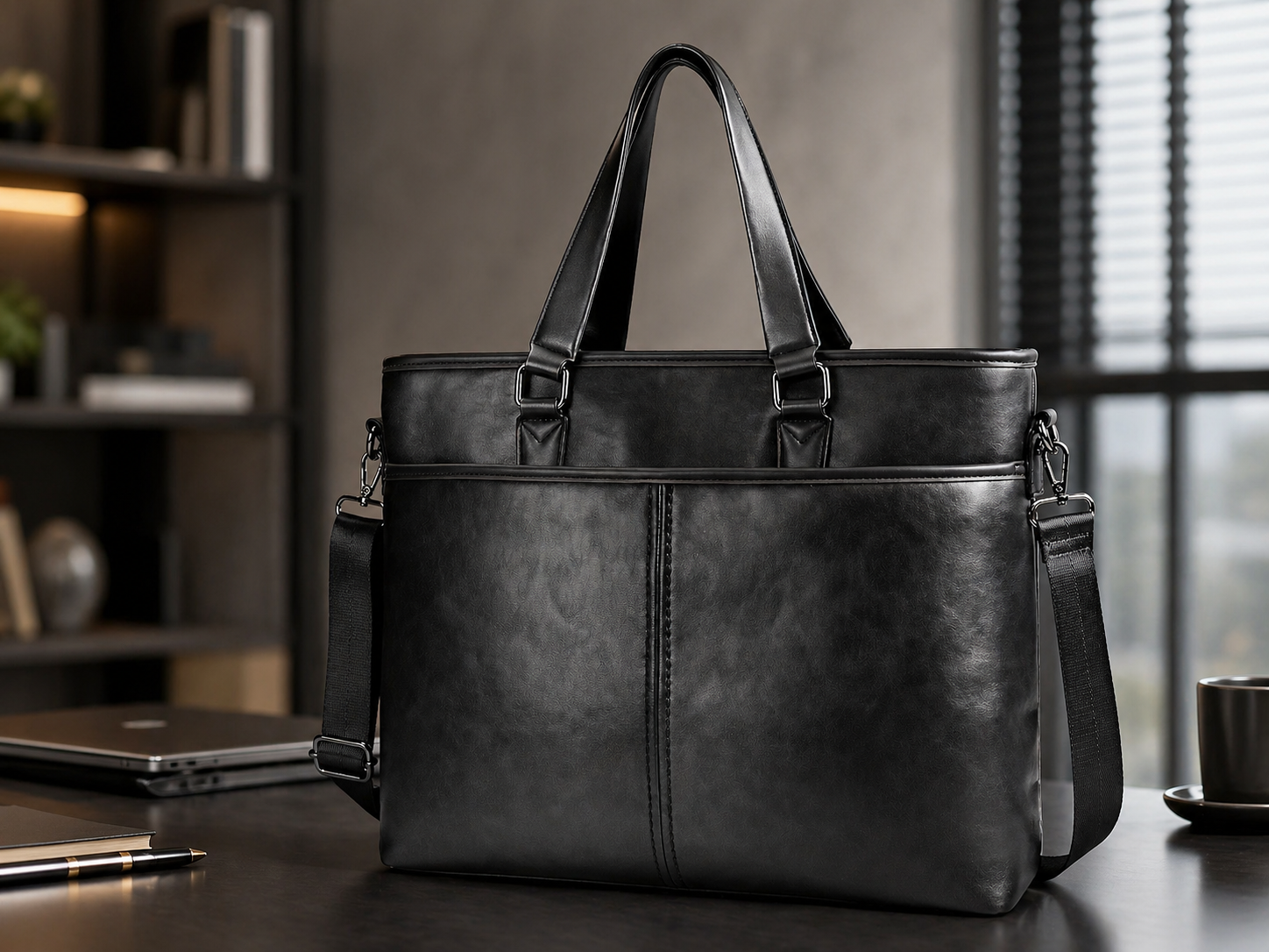 Black leather executive briefcase