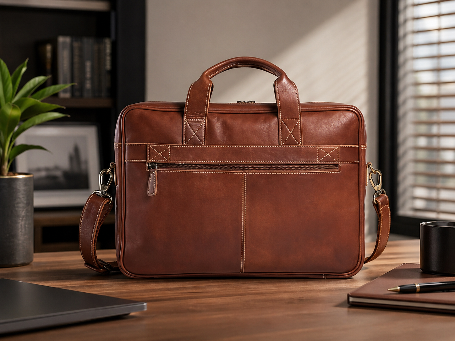 Brown leather executive briefcase