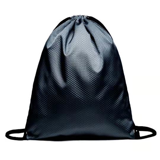 Black ripstop drawstring bag with honeycomb texture