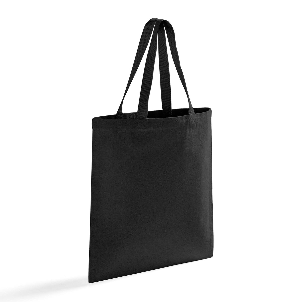 Black cotton tote bag with long handles