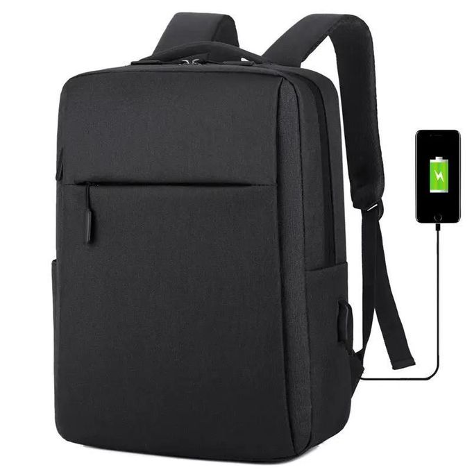 Black laptop branded backpack with USB port