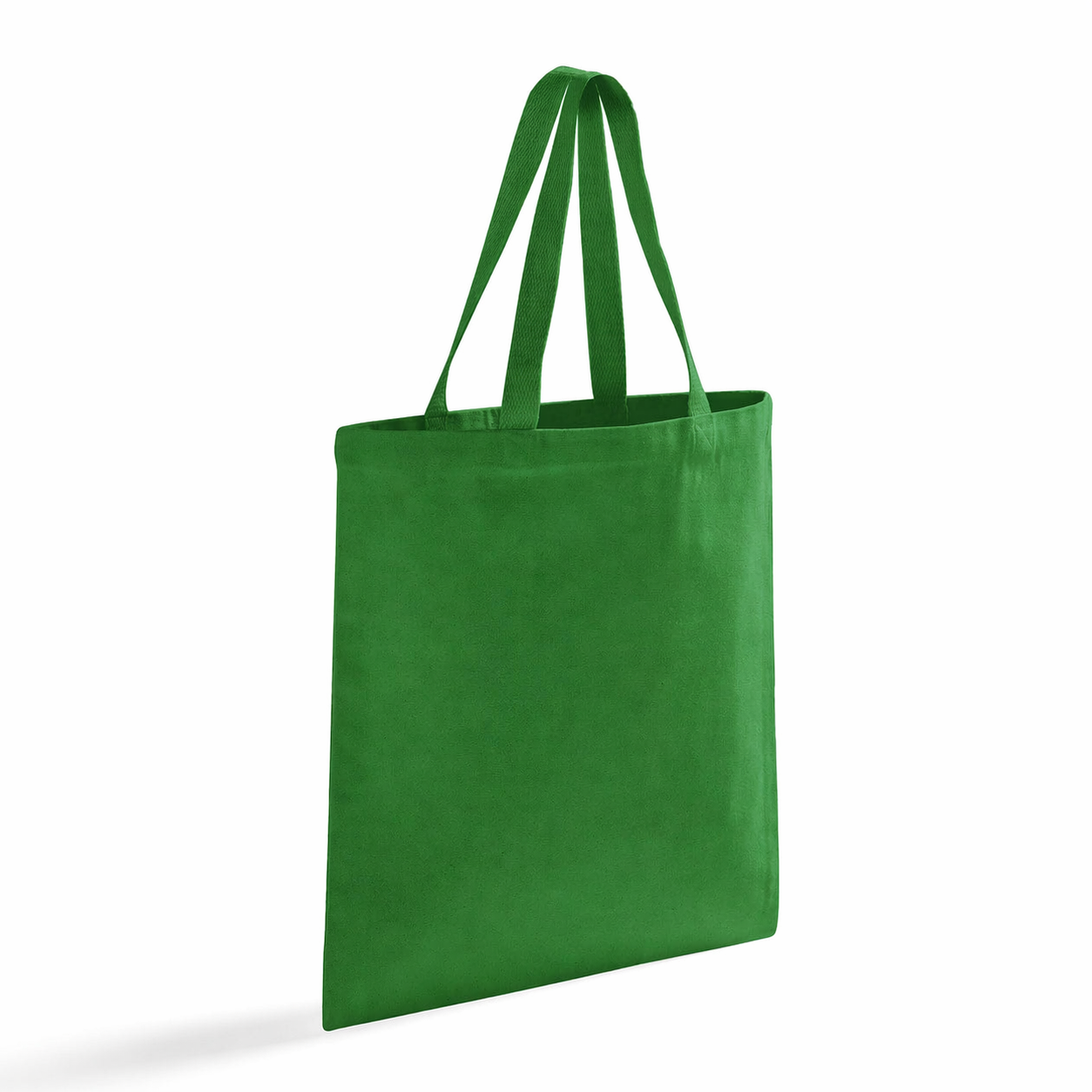 Green cotton tote bag with long handles