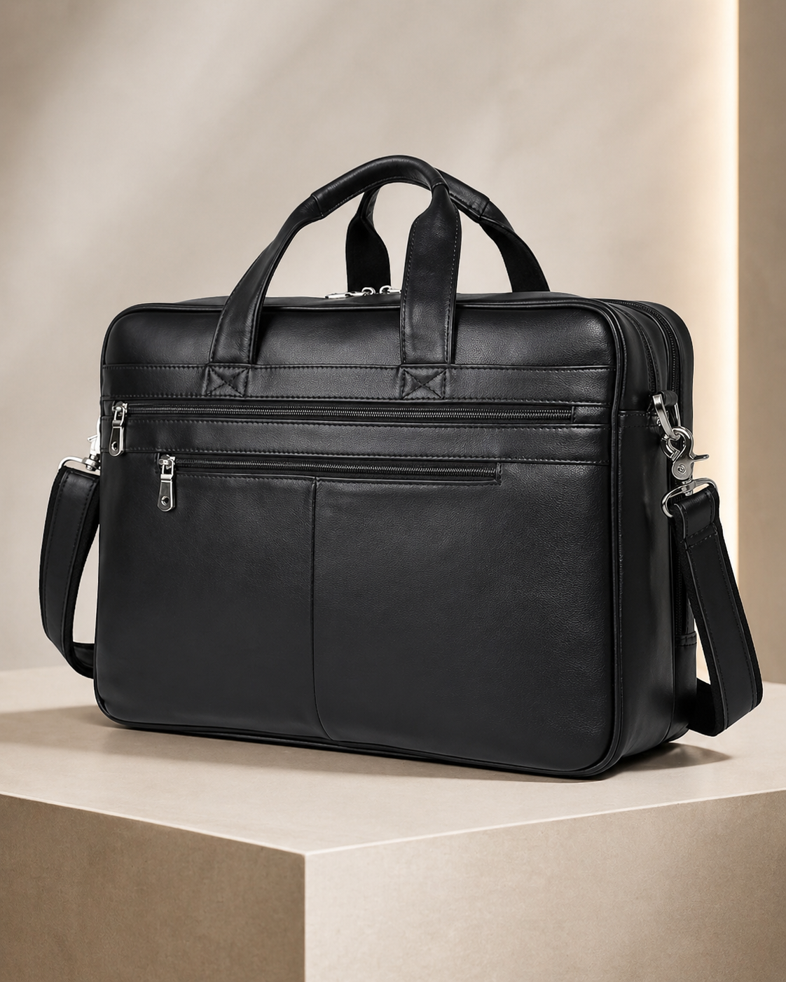 Grey executive laptop briefcase bag with leather handles