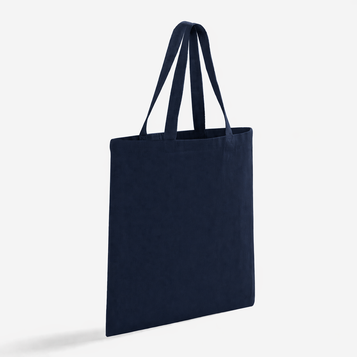 Navy blue cotton tote bag with long handles