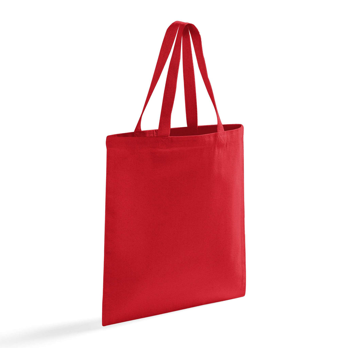 Red cotton tote bag with long handles