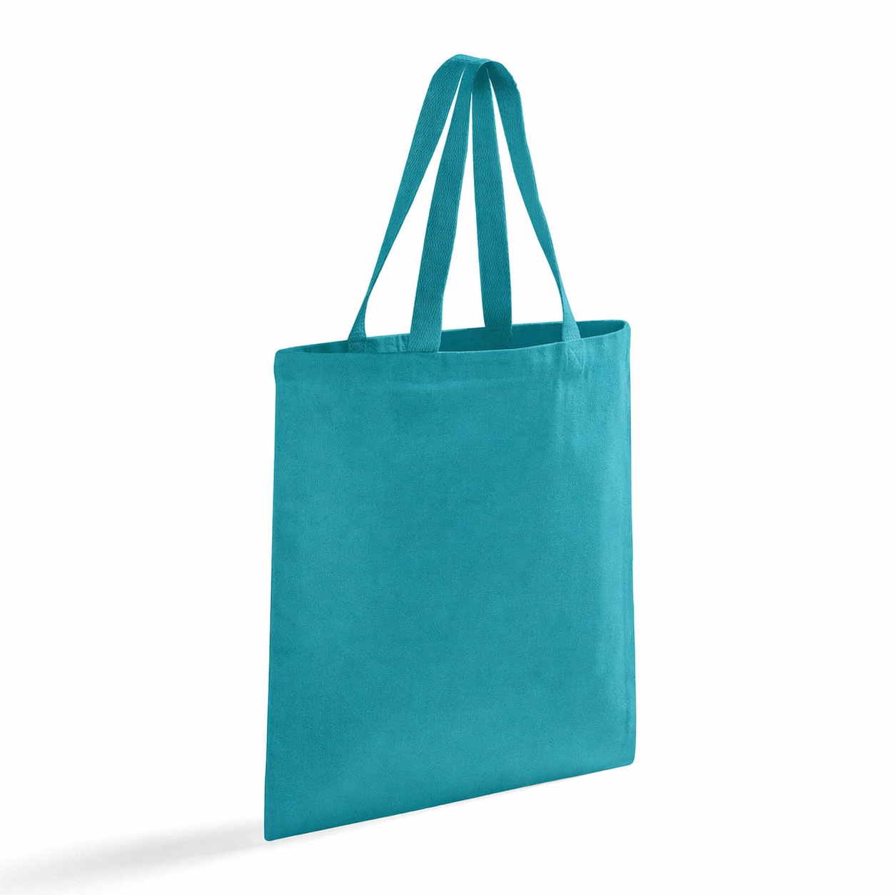 Sea blue teal cotton tote bag with long handles